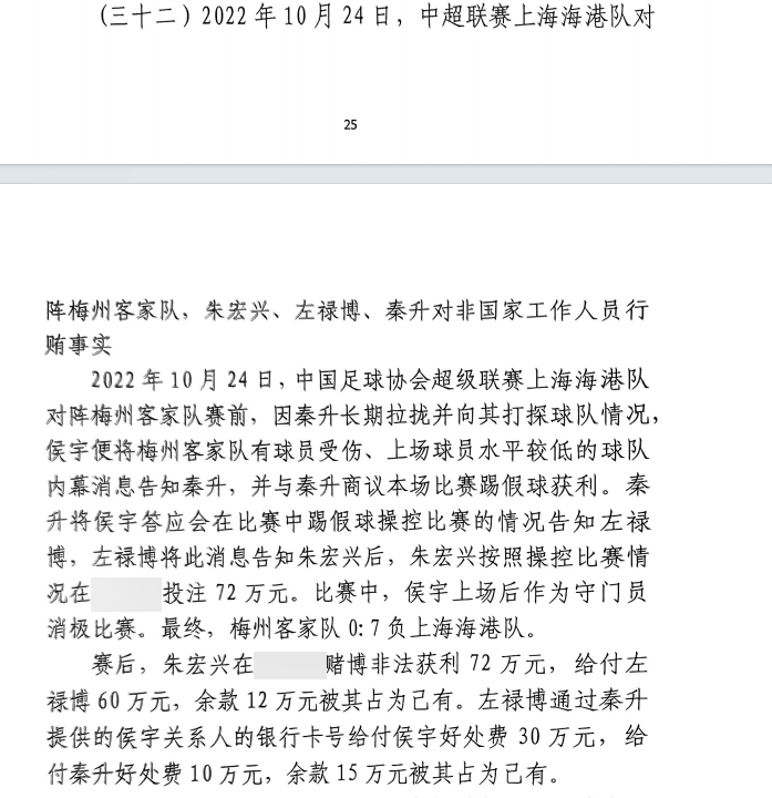 網(wǎng)傳判決書(shū)：梅州0-7海港，梅州守門員侯宇收30萬(wàn)好處費(fèi)消極比賽